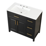 English Elm 36" Bathroom Vanity With Sink Top, Bathroom Vanity Cabinet With Two Doors and Three Drawers, Solid Wood , Mdf Boards ,One Package, Black