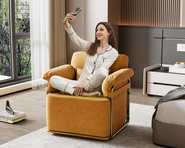 English Elm 360 Degree Square Swivel Accent Chair - Plush Fabric Lounge Armchair With Gold Legs For Modern Spaces W2012P319074