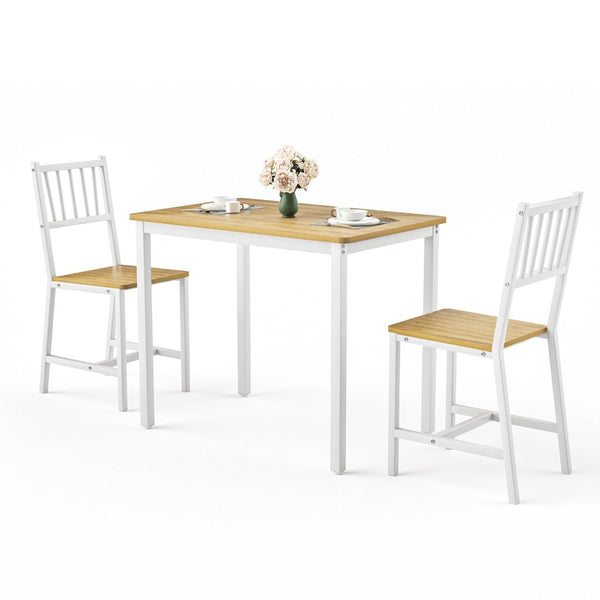 English Elm Dining Table Set 3 Piece Industrial Steel Frame with Melamine Top for Kitchen Nook White+Natural W1162P424923