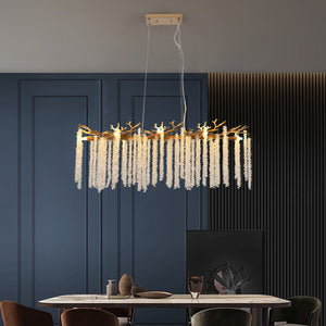 English Elm 39-Inch Modern Golden Pendant Light With Cascading Crystals - Luxurious Fixture For Living Spaces W2312P374974