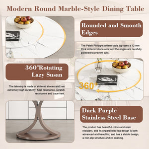 English Elm 53" Round Dining Table With Lazy Susan - Scratch & Heat Resistant Sintered Stone Top For Modern Homes W2699S00059