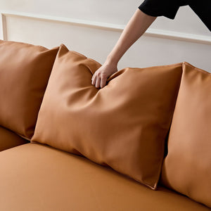 English Elm Modern Curved Sectional Sofa For Living Room - 5-Seat Eco-Leather Couch In Vibrant Orange Design W2582S00077