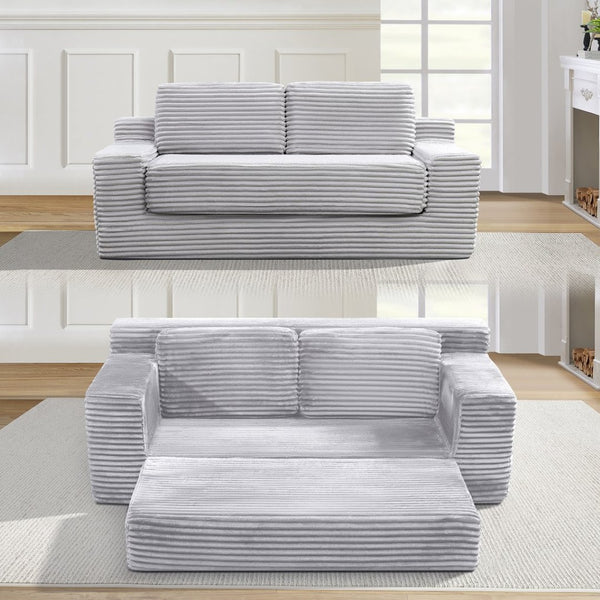 English Elm Corduroy Cloud Convertible Floor Sofa Foam Sleeper for Apartment Living Rooms Gray W3739P368460