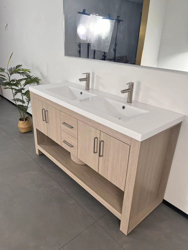 English Elm LUCCI 60" White Acrylic Bathroom Sink, One-Piece Basin w/Overflow & Pre-Drilled Faucet Hole, Durable W2615P247938
