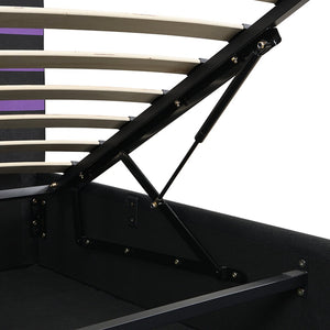 English Elm Modern Cyberpunk Queen Platform Bed Hydraulic Storage Pu Upholstered Gaming Frame Purple+Black SF000205AAI