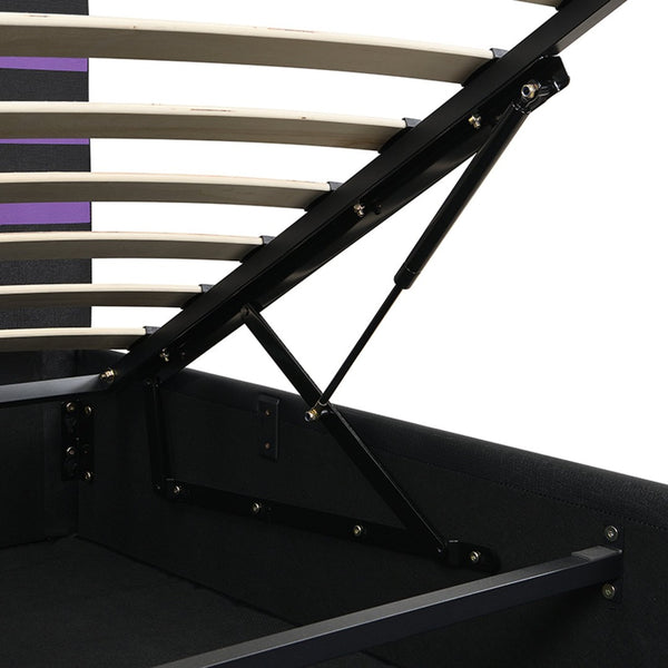 English Elm Modern Cyberpunk Queen Platform Bed Hydraulic Storage Pu Upholstered Gaming Frame Purple+Black SF000205AAI