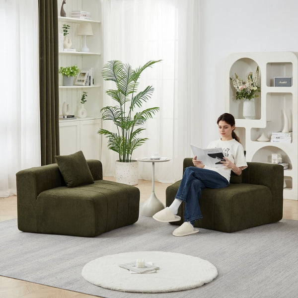 English Elm Chenille Modular Sectional Sofa Curved Piano Key Design Plush Living Room Lounge Seating Green W834P389118