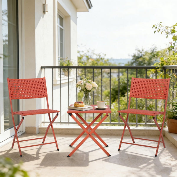 English Elm Patio Folding Bistro Set with E-coated Steel Frame for Balcony Garden Outdoor Dining Orange-Red T5880P492159