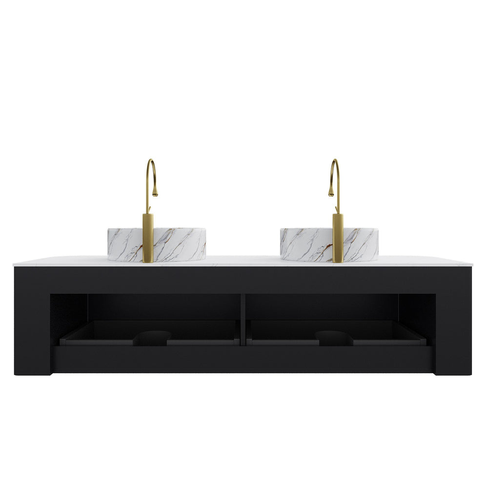 English Elm Dina 60" Wall-Mounted Bathroom Vanity With Dual Ceramic Basins, Storage Drawers & Sleek Design W2615S00506