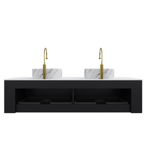 English Elm Dina 60" Wall-Mounted Bathroom Vanity With Dual Ceramic Basins, Storage Drawers & Sleek Design W2615S00506
