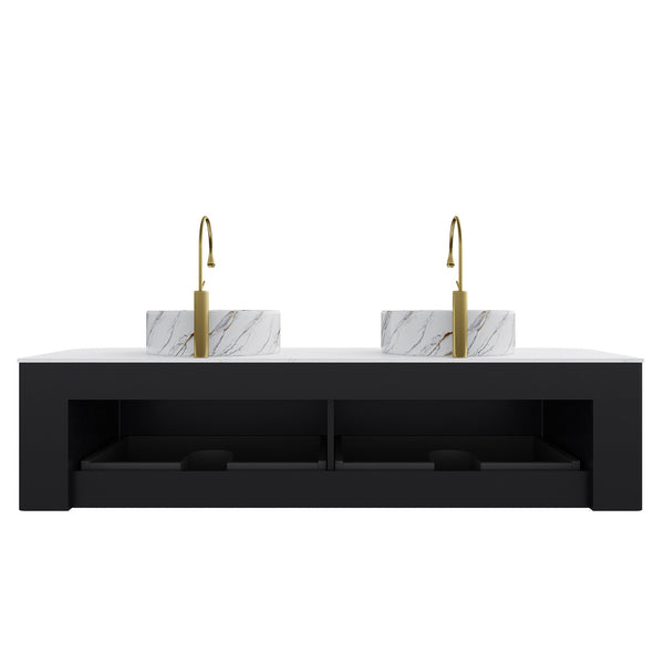 English Elm Dina 60" Wall-Mounted Bathroom Vanity With Dual Ceramic Basins, Storage Drawers & Sleek Design W2615S00506