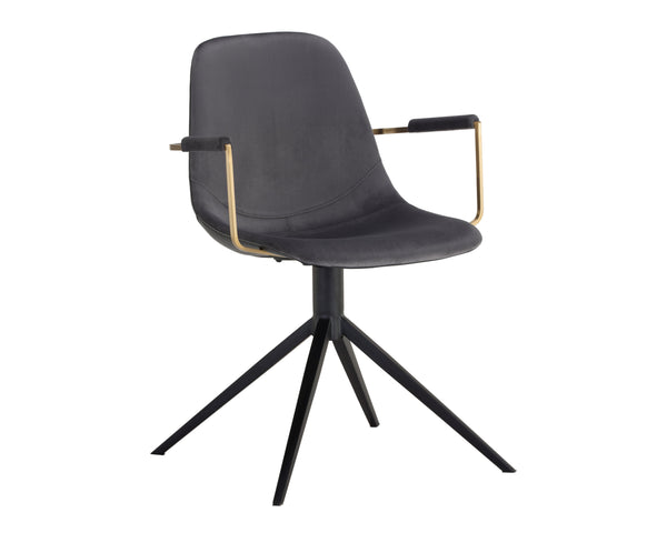 Sunpan Cassius Swivel Dining Armchair - Modern Elegance with Brushed Gold Accents and Stylish Comfort Slate Tint / Nightfall Black
