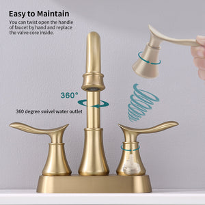 English Elm 2-Handle Brushed Gold Bathroom Faucet: Modern Vanity Sink Fixture With Pop-Up Drain & Hoses Included T3177P277468