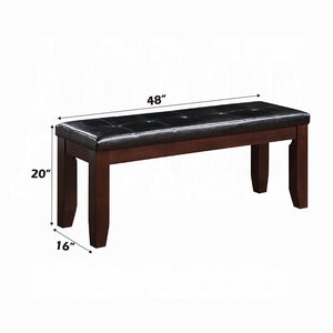 English Elm Cherry 48" Upholstered Dining Bench in Cherry Finish - Black PU Tufted Cushion, Sturdy Wood Frame, 48x16x20" B2741P332224