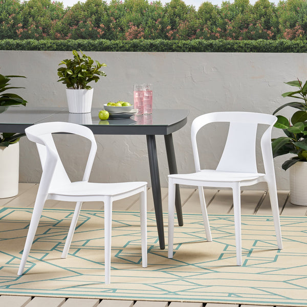 English Elm Christopher Knight Home® - ORCHID Weather-Resistant Outdoor Chair with Curved Backrest, Durable Polypropylene Blend for Patio Comfort White 32.5 L x 24 W x 20.5 H 68373.00WHI