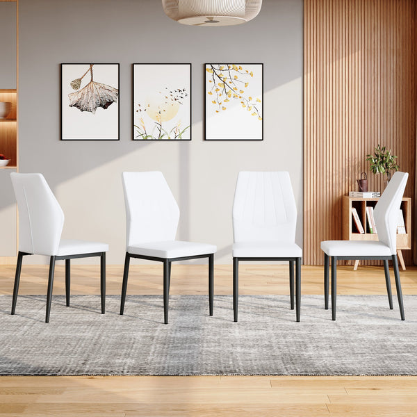 English Elm Set of 4 Brown Shell-Pattern Dining Chairs with Ergonomic Tech Fabric, Sturdy Metal Legs, 37" White+Black W1151P359597