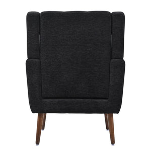 English Elm Modern Accent Chair Chenille Upholstered Ergonomic Lounge Armchair with Wood Legs and Pillow for Reading Comfort and Stylish Living Room Seating Black W1028P382764