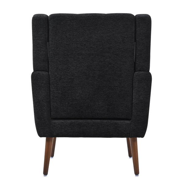 English Elm Modern Accent Chair Chenille Upholstered Ergonomic Lounge Armchair with Wood Legs and Pillow for Reading Comfort and Stylish Living Room Seating Black W1028P382764