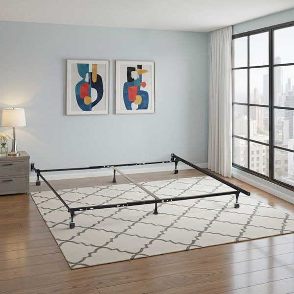 English Elm Deverton Heavy Gauge Steel Bed Frame with Six Leg Support and Matte Black Finish B062P468021