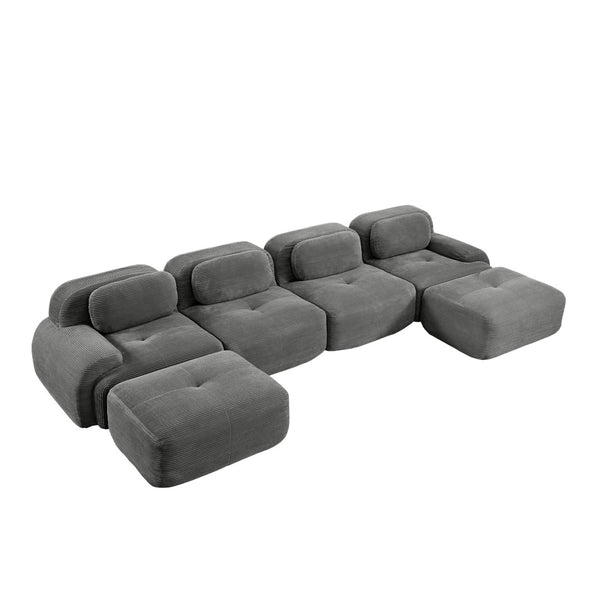 English Elm U-shaped Modular Sectional Sofa Corduroy Upholstered Ergonomic Curved Living Room Seating Grey W714S01272