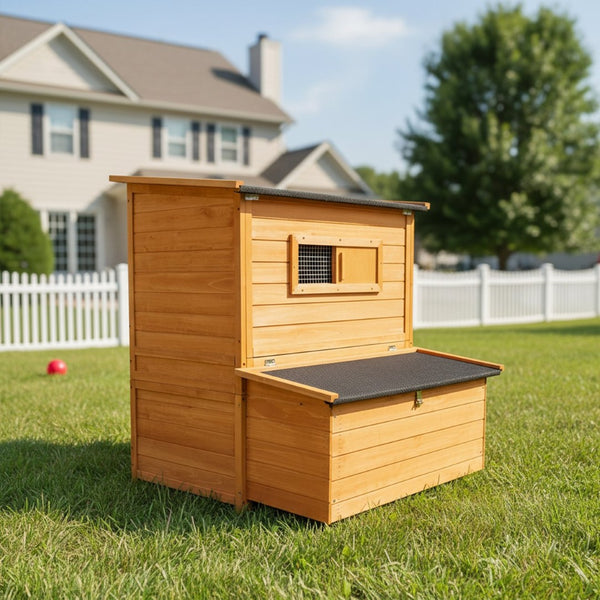 English Elm Chicken Coop Spruce Wood Double House for 8 Birds with Nesting Boxes Flip Roof W3166P436704
