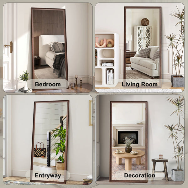 English Elm 70*32 Full-Body Floor Mirror with Faux Wood Frame, Anti-Oxidation Durable Design for Home & Retail W2709P329048
