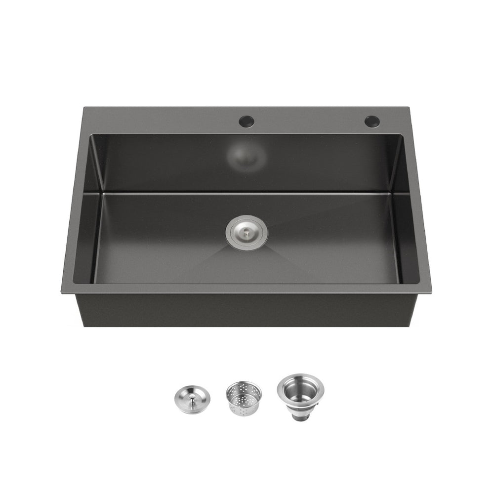 English Elm Stainless Steel Handmade Single Bowl Overmount Kitchen Sink Matte Black 33x22 T3177P370630