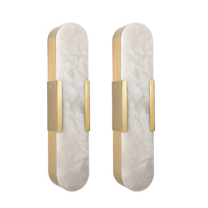 English Elm 19.7" Natural Marble Wall Sconce Set of 2 Matte Iron LED Vanity Lights 16W Dimmable 3000-6500K Gold W2312P394335