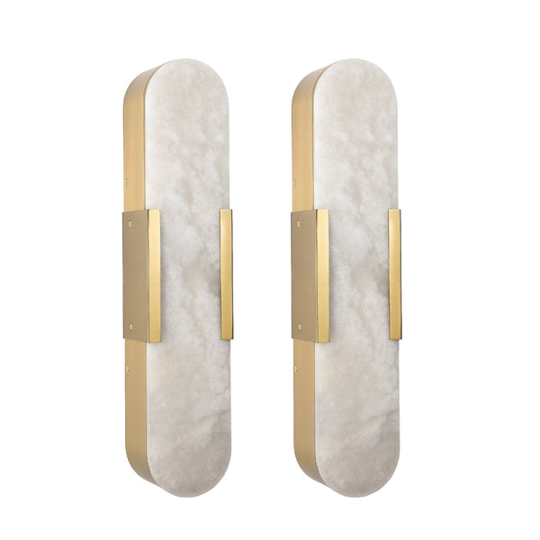 English Elm 19.7" Natural Marble Wall Sconce Set of 2 Matte Iron LED Vanity Lights 16W Dimmable 3000-6500K Gold W2312P394335