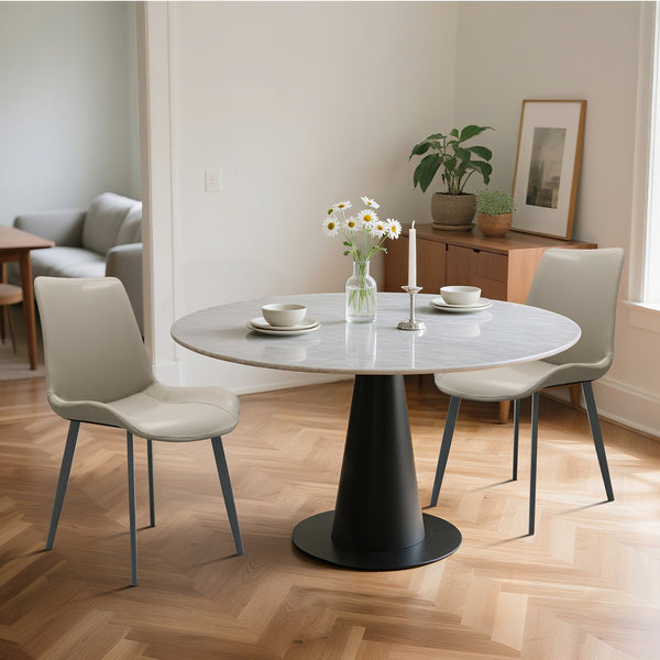 English Elm Light Grey PU Leather Dining Chair Set of 4 with Metal Legs — Ergonomic, Stain‑Resistant, 330lb Capacity T3967P384568