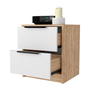 English Elm White Two-tone Oak Nightstand with Dual Drawers for Modern Scandinavian Bedrooms B062P431137