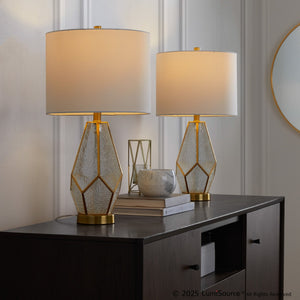 English Elm Glass Glam Table Lamp Set Two Linen Shade Nightstand Bedroom Accent Lighting Gold,White B202P471580