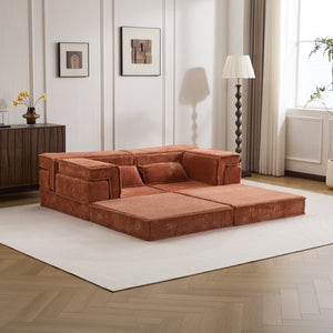 English Elm Compression Mahjong Sofa - Versatile Modular Floor Sofa Bed In Orange, Plush Memory Foam Comfort W3723P377144