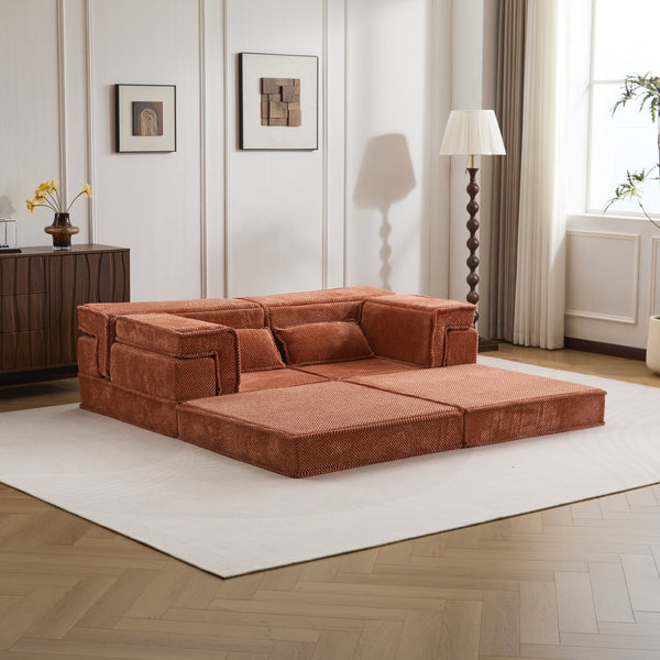 English Elm Compression Mahjong Sofa - Versatile Modular Floor Sofa Bed In Orange, Plush Memory Foam Comfort W3723P377144
