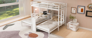 English Elm Twin Triple Bunk Bed with Built in Desk Open Shelving and Led Task Lighting White N7090002243K