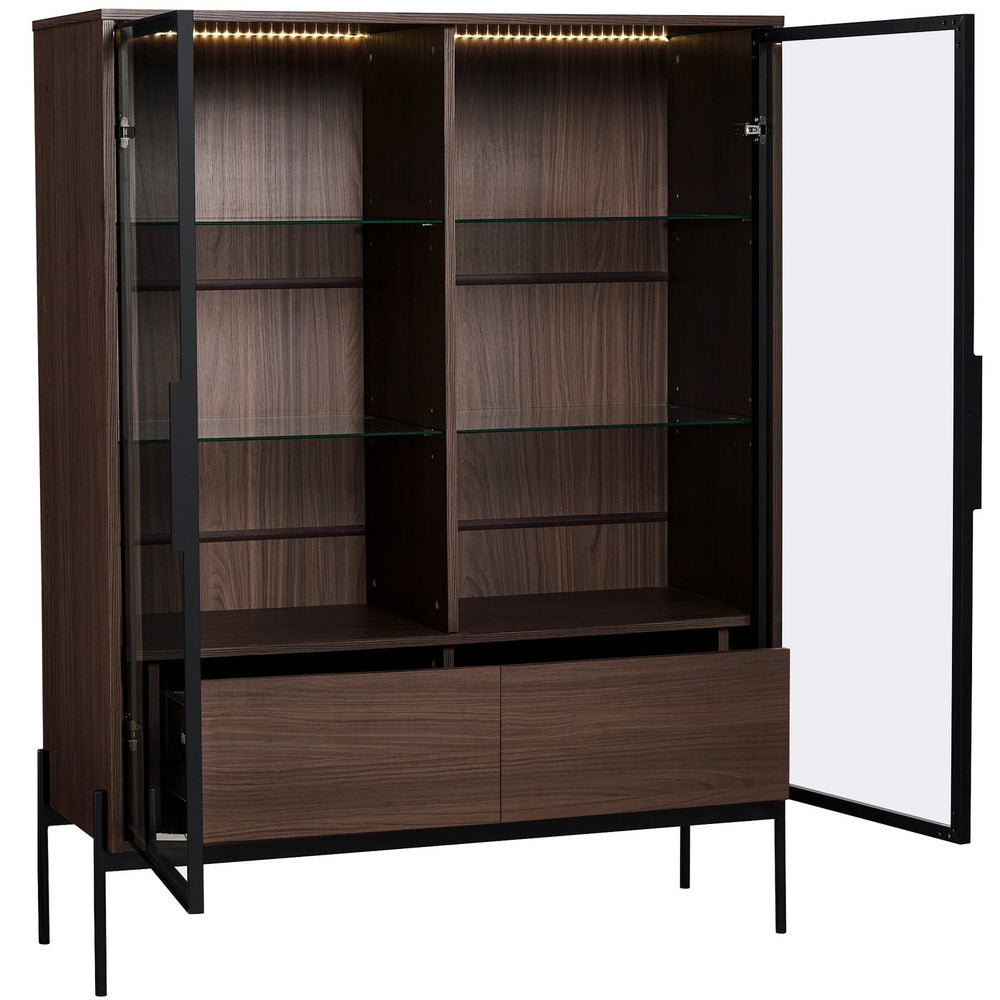 English Elm 51.2'' Freestanding Display Cabinet With Led Lights, Adjustable Glass Shelves & Hidden Storage – Walnut N845P261794D