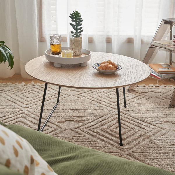 English Elm American Minimalist Round Coffee Table – Stylish Oak Accent For Small Apartments & Modern Living Rooms W3318P306499