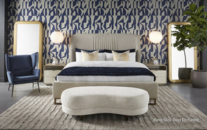 Sunpan Nevin Platform Bed - Modern Comfort with Elegant Ruching and Antique Brass Legs for Stylish Spaces Queen