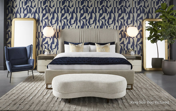 Sunpan Nevin Platform Bed - Modern Comfort with Elegant Ruching and Antique Brass Legs for Stylish Spaces Queen