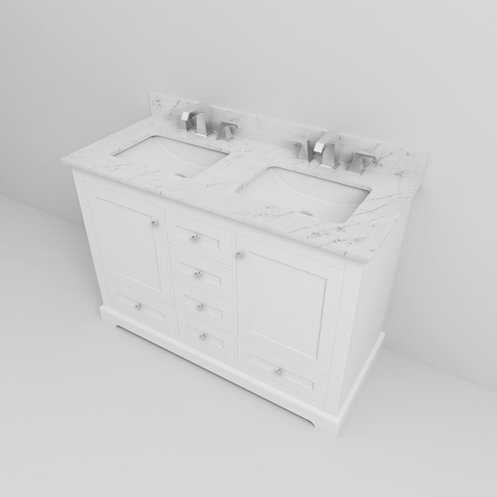 English Elm White Double Bath Vanity 48" W x 22" D with Carrara Marble Top, Faucet Set, Soft-Close Drawers & Storage B2731P258324