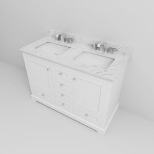 English Elm White Double Bath Vanity 48" W x 22" D with Carrara Marble Top, Faucet Set, Soft-Close Drawers & Storage B2731P258324