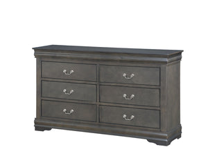 English Elm Louis Philippe Six Drawer Dresser with Brushed Nickel Hardware and Classic Curved Molding Dark Gray B2726P252748