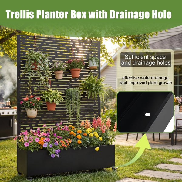 English Elm Metal Galvanized Raised Garden Bed on Wheels with Trellis for Climbing Vines Outdoor W5312P460802