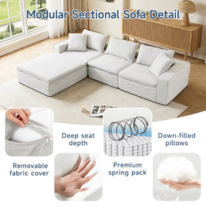 English Elm Cloud Couch Modular 4 Seater Sofa with Washable Linen and Pocket Spring Cushions Beige W1765S00141