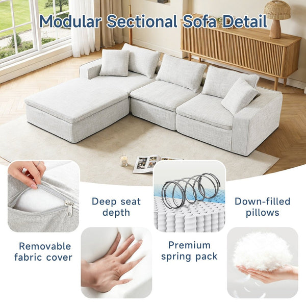 English Elm Cloud Couch Modular 4 Seater Sofa with Washable Linen and Pocket Spring Cushions Beige W1765S00141