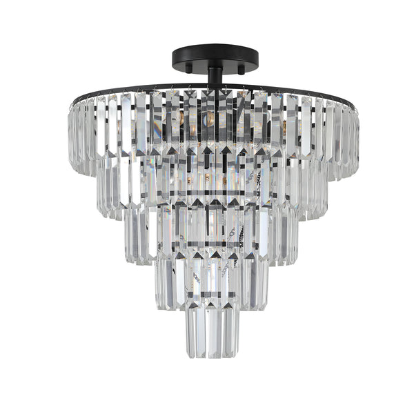 English Elm 20" Black Crystal Chandelier 10-Light Flush Mount, Modern Luxury K9 Crystal 5-Layer Fixture for Living Room Dining Bedroom W2312P374962