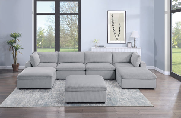 English Elm Dark Gray Modular 7-Piece Sectional Set With Soft Corduroy Upholstery For Cozy Living Spaces B011S01334