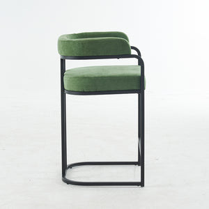 English Elm Modern Chenille Counter Stools Set of 2 — Upholstered Ergonomic Bar Chairs with Metal Frame & Armrests for Kitchen Island Green W1901P264277