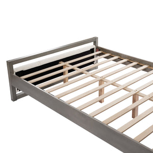 English Elm Christopher Knight Home® - Queen Platform Bed with Ivory Boucle Headboard, Light Grey Wood Frame, Solid Slats & Underbed Storage N758D800809D