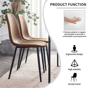 English Elm Table Modern Minimalist 42" Round Dining Set With 4 Ergonomic Brown Chairs & Black Metal Legs W1151S04062-GIGA